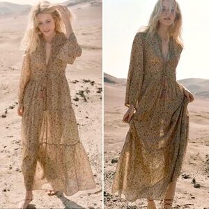 Doen Jaipur Paisley Cotton Blend Tassel Tie Prem Midi Dress